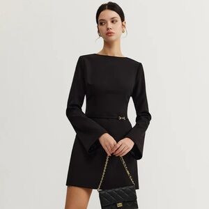 Commense Minimalist Long Sleeve Belted Dress